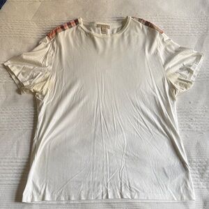 Burberry White Tee with Plaid Shoulder Detail